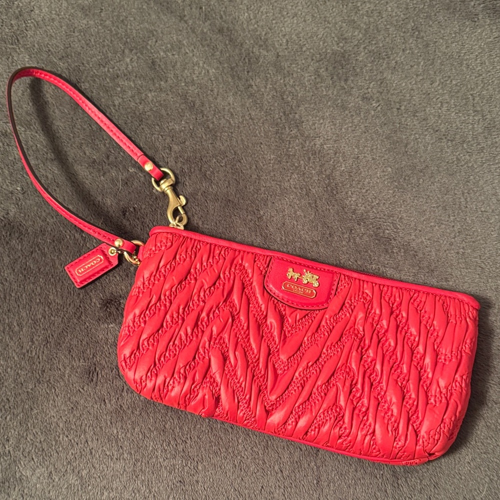 COACH Quilted Chevron Red Wristlet Wallet Clutch 70th Anniversary Special Add!